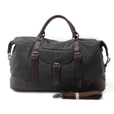 TP4 Wamp 2 Traveler™ XL Dicke Canvas - Leder Reisetasche Handgepäck Weekender Schultertasche - Schwarz